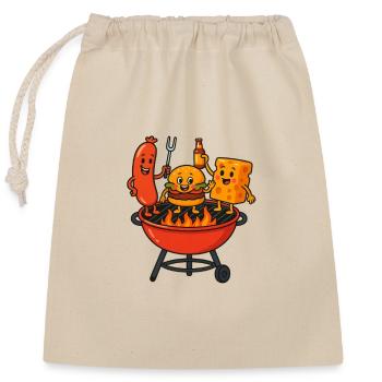 Grill Bratwurst Cheese Burger Fire Party Fork - Closable cotton gift bag (25x30cm) - nature - Front