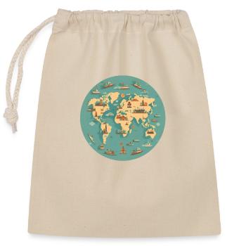 World map - Closable cotton gift bag (25x30cm) - nature - Front