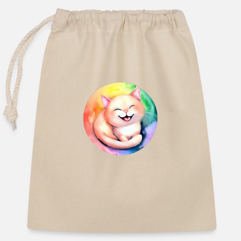 Rainbow cat - Closable cotton gift bag (25x30cm) - nature