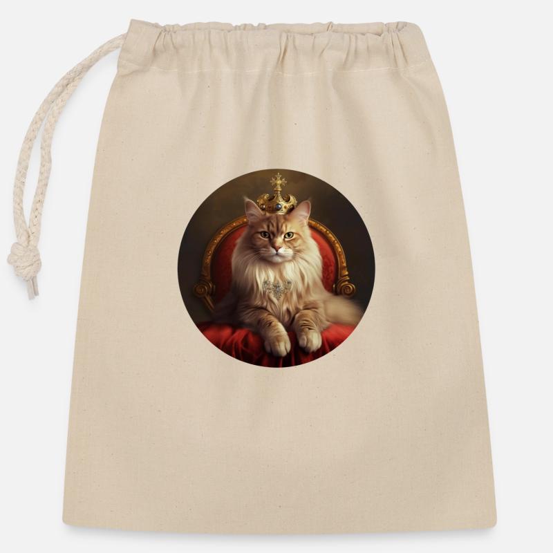 Chat royal - Sac cadeau en coton avec cordon (25 x 30 cm) - nature
