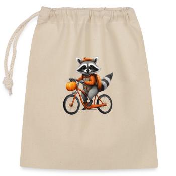 Waschbär fährt Fahrrad - Verschließbarer Geschenkbeutel aus Baumwolle (25x30cm) - Natur - Vorne