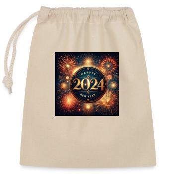 Silvester Happy New Year - Verschließbarer Geschenkbeutel aus Baumwolle (25x30cm) - Natur - Vorne