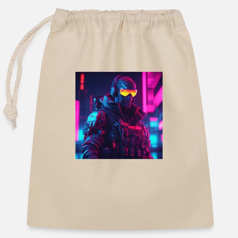 Futuristic Soldier - Closable cotton gift bag (25x30cm) - nature