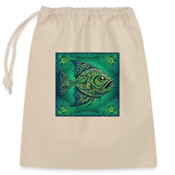 Piranha Fisch Allesfresser - Verschließbarer Geschenkbeutel aus Baumwolle (25x30cm) - Natur - Vorne