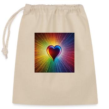 Regenbogen Herz - Verschließbarer Geschenkbeutel aus Baumwolle (25x30cm) - Natur - Vorne