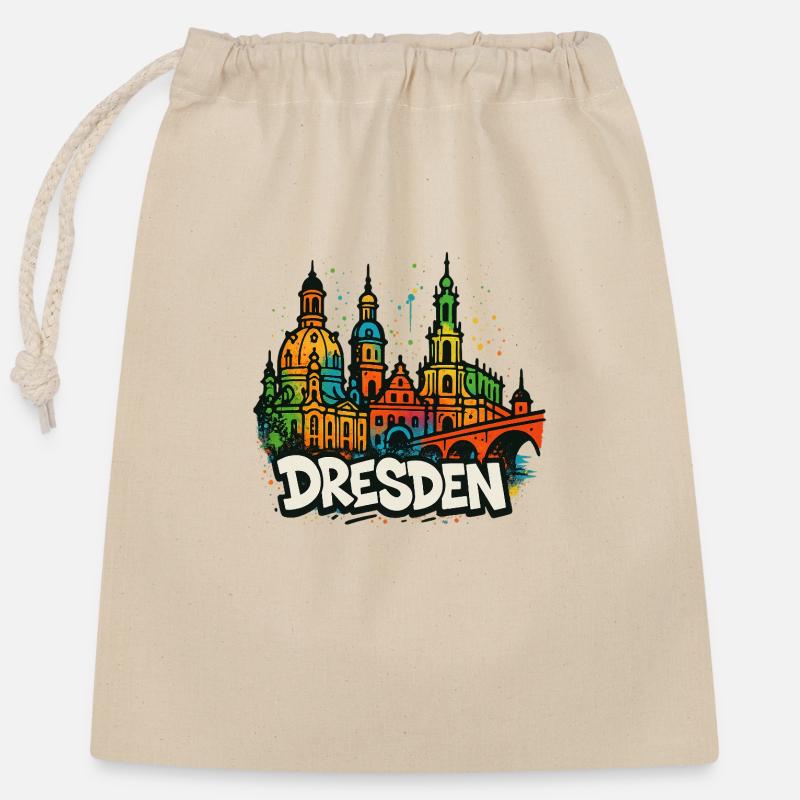 Dresden Skyline Graffiti - Verschließbarer Geschenkbeutel aus Baumwolle (25x30cm) - Natur