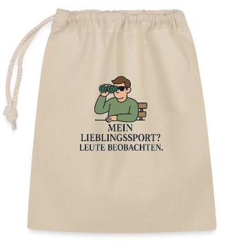 Mein Lieblingssport? Leute beobachten. - Verschließbarer Geschenkbeutel aus Baumwolle (25x30cm) - Natur - Vorne