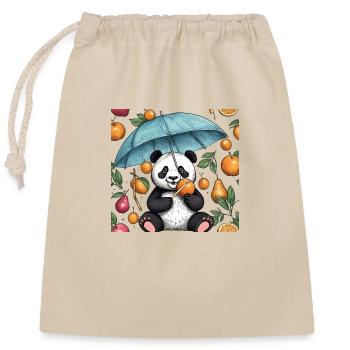 Panda dessiné à la main avec parapluie - Sac cadeau en coton avec cordon (25 x 30 cm) - nature - Devant