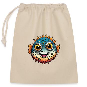 Funny Laughing Puffer Fish - Closable cotton gift bag (25x30cm) - nature - Front