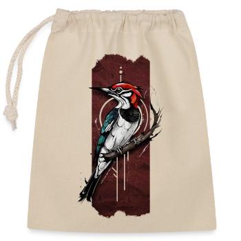 Rhythmic Drummer: Woodpecker's Percussion - Closable cotton gift bag (25x30cm) - nature - Front
