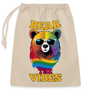BEAR THE VIBES, BUNTER SCHWULER BÄR, LGBT - Verschließbarer Geschenkbeutel aus Baumwolle (25x30cm) - Natur - Vorne