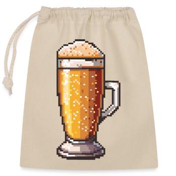 Pixelbier Krug Retro Glanz - Verschließbarer Geschenkbeutel aus Baumwolle (25x30cm) - Natur - Vorne