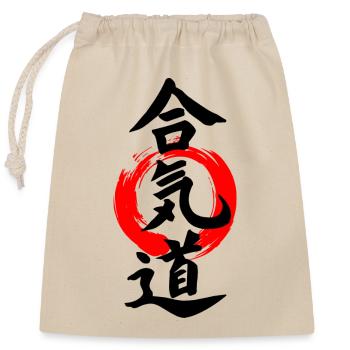 Aikido logo in Japanese kanji red Enso zen circle - Closable cotton gift bag (25x30cm) - nature - Front