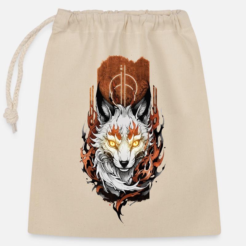 Gardien céleste : Renard mystique de Kitsune - Sac cadeau en coton avec cordon (25 x 30 cm) - nature