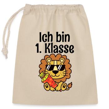 Ich bin 1 Klasse Löwe - Verschließbarer Geschenkbeutel aus Baumwolle (25x30cm) - Natur - Vorne