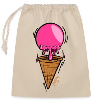 Rosa schmelzendes Eis am Waffelkegel - Closable cotton gift bag (25x30cm) - nature - Front