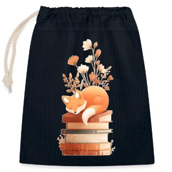 Fuchs auf Bücherstapel - Verschließbarer Geschenkbeutel aus Baumwolle (25x30cm) - Navy - Vorne