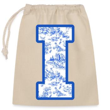 Buchstabe i blaue Chinoiserie - Verschließbarer Geschenkbeutel aus Baumwolle (25x30cm) - Natur - Vorne
