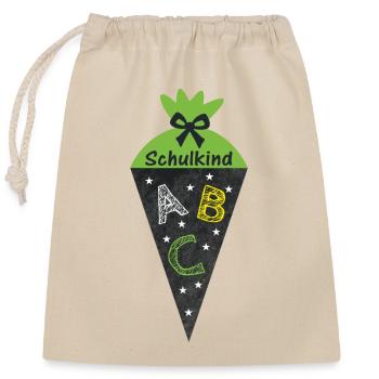 Enfant scolaire 2026 - Cône d’école dans le style tableau noir - vert - Sac cadeau en coton avec cordon (25 x 30 cm) - nature - Devant