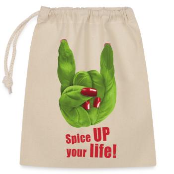 Spice UP your life - Basilikum - Rock ’n’ Roll - Verschließbarer Geschenkbeutel aus Baumwolle (25x30cm) - Natur - Vorne