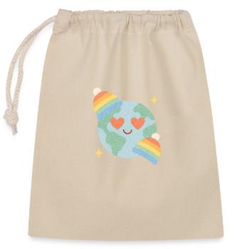Regenbogen Erde – Pride Planet Design - Verschließbarer Geschenkbeutel aus Baumwolle (25x30cm) - Natur - Vorne