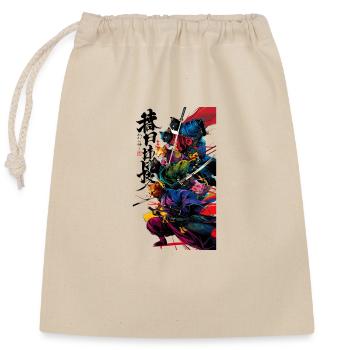 Cats Samurai Warrior Fantasy Art - Closable cotton gift bag (25x30cm) - nature - Front