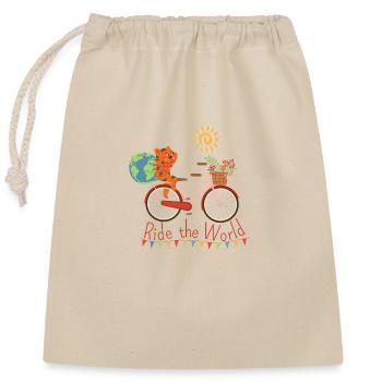Ride The World with Cat III - Closable cotton gift bag (25x30cm) - nature - Front