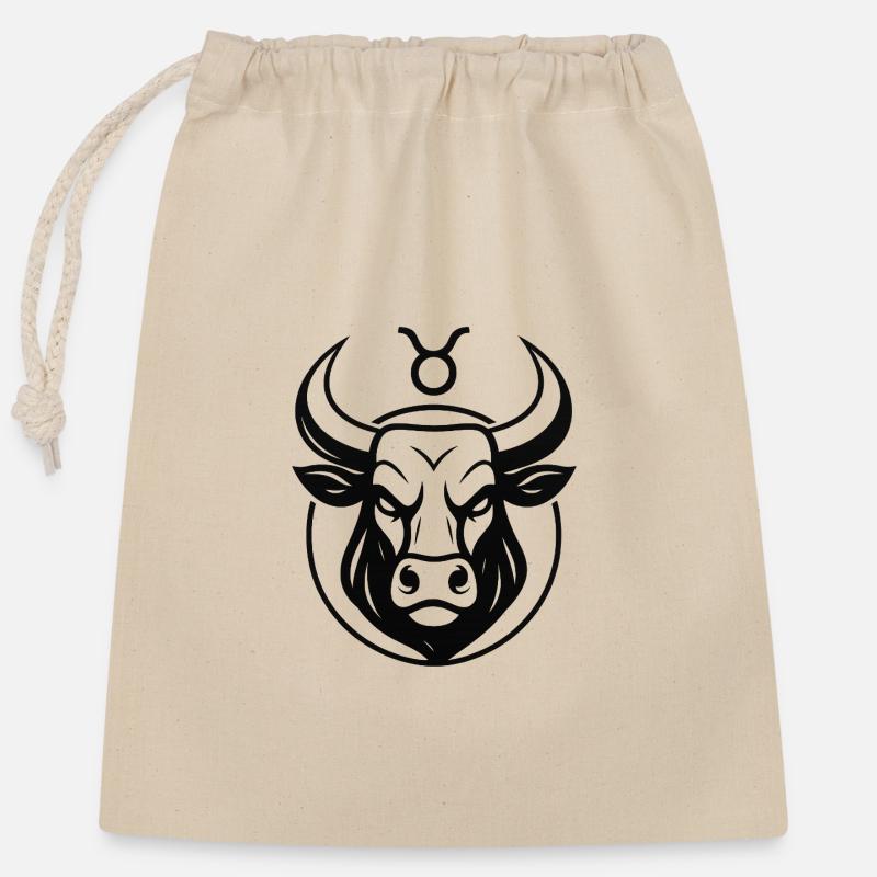 Zodiac sign Taurus - Closable cotton gift bag (25x30cm) - nature
