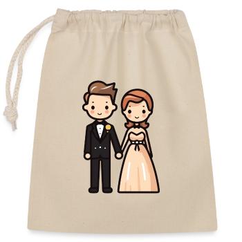 Mariage des jeunes mariés - Sac cadeau en coton avec cordon (25 x 30 cm) - nature - Devant
