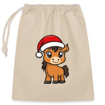 Cheval Noël Mignon - Sac cadeau en coton avec cordon (25 x 30 cm) - nature - Devant