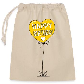 Luftballon Happy Birthday Gelb - Verschließbarer Geschenkbeutel aus Baumwolle (25x30cm) - Natur - Vorne