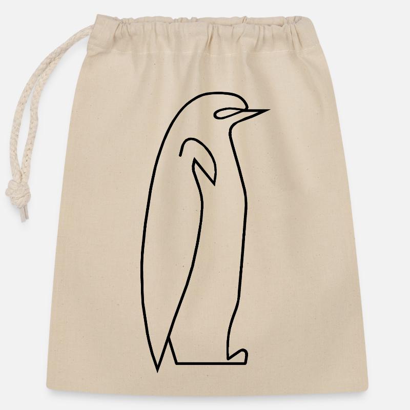 Pingouin - Sac cadeau en coton avec cordon (25 x 30 cm) - nature