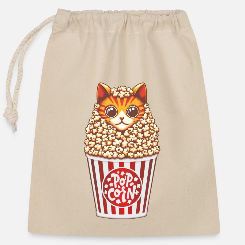 Popcorn Katze Anime - Verschließbarer Geschenkbeutel aus Baumwolle (25x30cm) - Natur