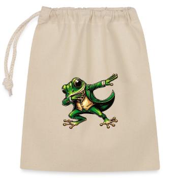 lustiger grüner tanzender Frosch - Verschließbarer Geschenkbeutel aus Baumwolle (25x30cm) - Natur - Vorne