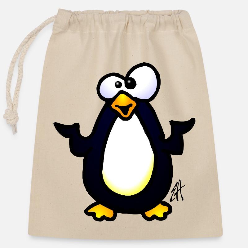 Pinguin - Verschließbarer Geschenkbeutel aus Baumwolle (25x30cm) - Natur