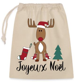 Noël français - Sac cadeau en coton avec cordon (25 x 30 cm) - nature - Devant