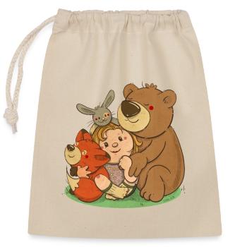petite fille avec des petits amis animaux - Sac cadeau en coton avec cordon (25 x 30 cm) - nature - Devant