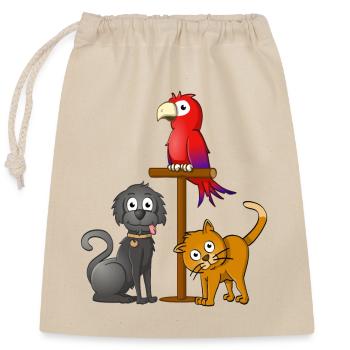 Chien noir, chat orange et perroquet sur un bâton - Sac cadeau en coton avec cordon (25 x 30 cm) - nature - Devant