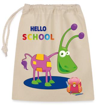 Hello School Schulkind - Verschließbarer Geschenkbeutel aus Baumwolle (25x30cm) - Natur - Vorne