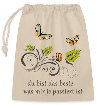 du bist das beste was mir je passiert ist - Verschließbarer Geschenkbeutel aus Baumwolle (25x30cm) - Natur - Vorne