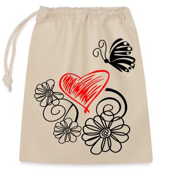 Blume mit Schmetterling Herz - Verschließbarer Geschenkbeutel aus Baumwolle (25x30cm) - Natur - Vorne