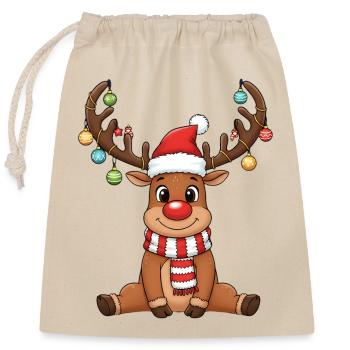 Lustiges Rentier mit roter Nase Weihnachtscartoon - Verschließbarer Geschenkbeutel aus Baumwolle (25x30cm) - Natur - Vorne