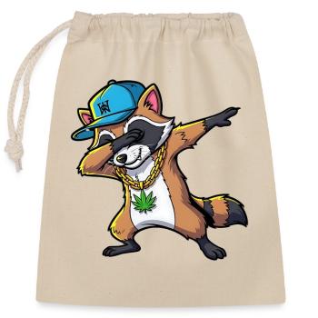 Dabbing Waschbär mit Hanfblatt - Verschließbarer Geschenkbeutel aus Baumwolle (25x30cm) - Natur - Vorne