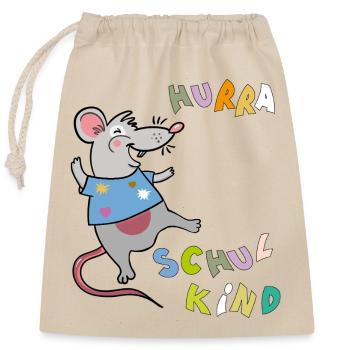 Hurra Schulkind Maus - Verschließbarer Geschenkbeutel aus Baumwolle (25x30cm) - Natur - Vorne
