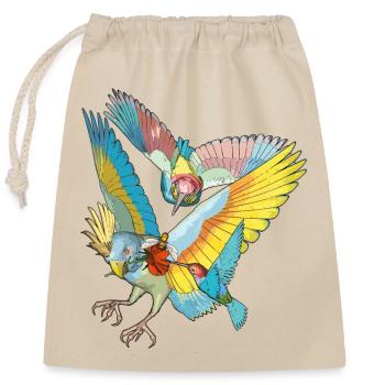 Bunte Vögel - Verschließbarer Geschenkbeutel aus Baumwolle (25x30cm) - Natur - Vorne