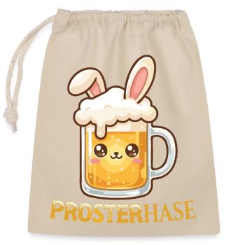 Prosterhase - Lustiges Bier Osterhasen  - Verschließbarer Geschenkbeutel aus Baumwolle (25x30cm) - Natur - Vorne