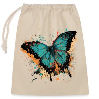 blauer Schmetterling - Verschließbarer Geschenkbeutel aus Baumwolle (25x30cm) - Natur - Vorne