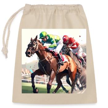 Pferde-Sprint - Verschließbarer Geschenkbeutel aus Baumwolle (25x30cm) - Natur - Vorne