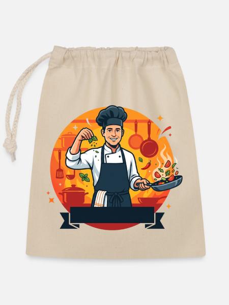 Fiery Chef: Dynamische Küche - Verschließbarer Geschenkbeutel aus Baumwolle (25x30cm) - Natur