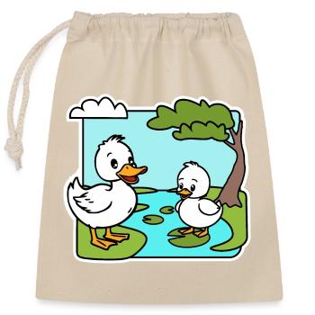 Niedlich fröhliche Entlein am Enten Teich - Verschließbarer Geschenkbeutel aus Baumwolle (25x30cm) - Natur - Vorne